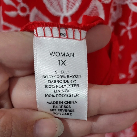 Westport Red & White Floral Embroidered A-Line Dress in Size 1X - Picture 9 of 9